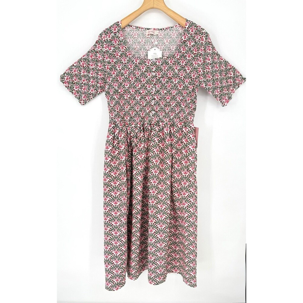 Ivy City Co LARGE Parker Floral Fan smocked midi dress Milkmaid Cottage NWT